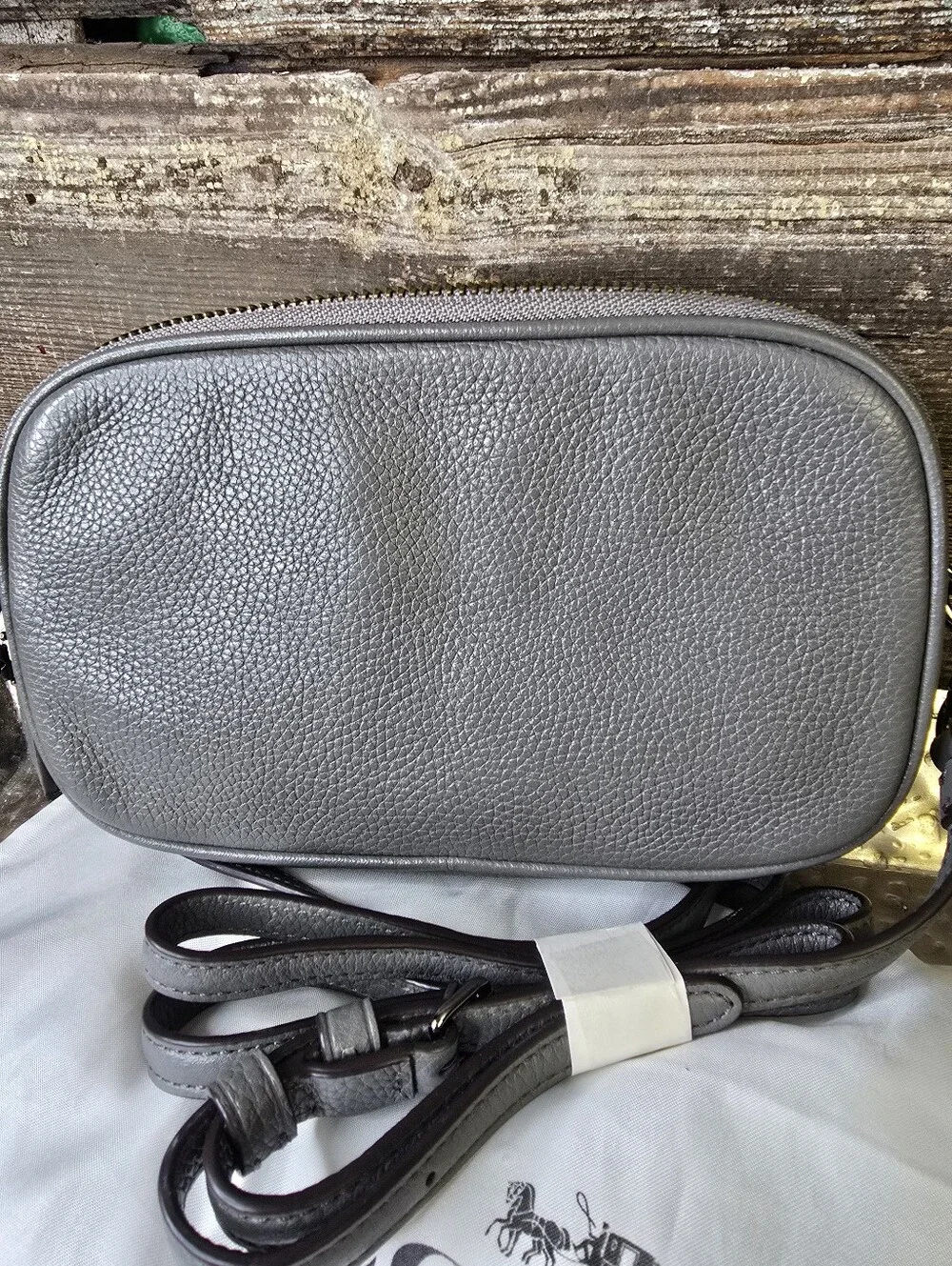 COACH Prairie Rivets Gray Pebbled Leather Studded Crossbody, NWOT
